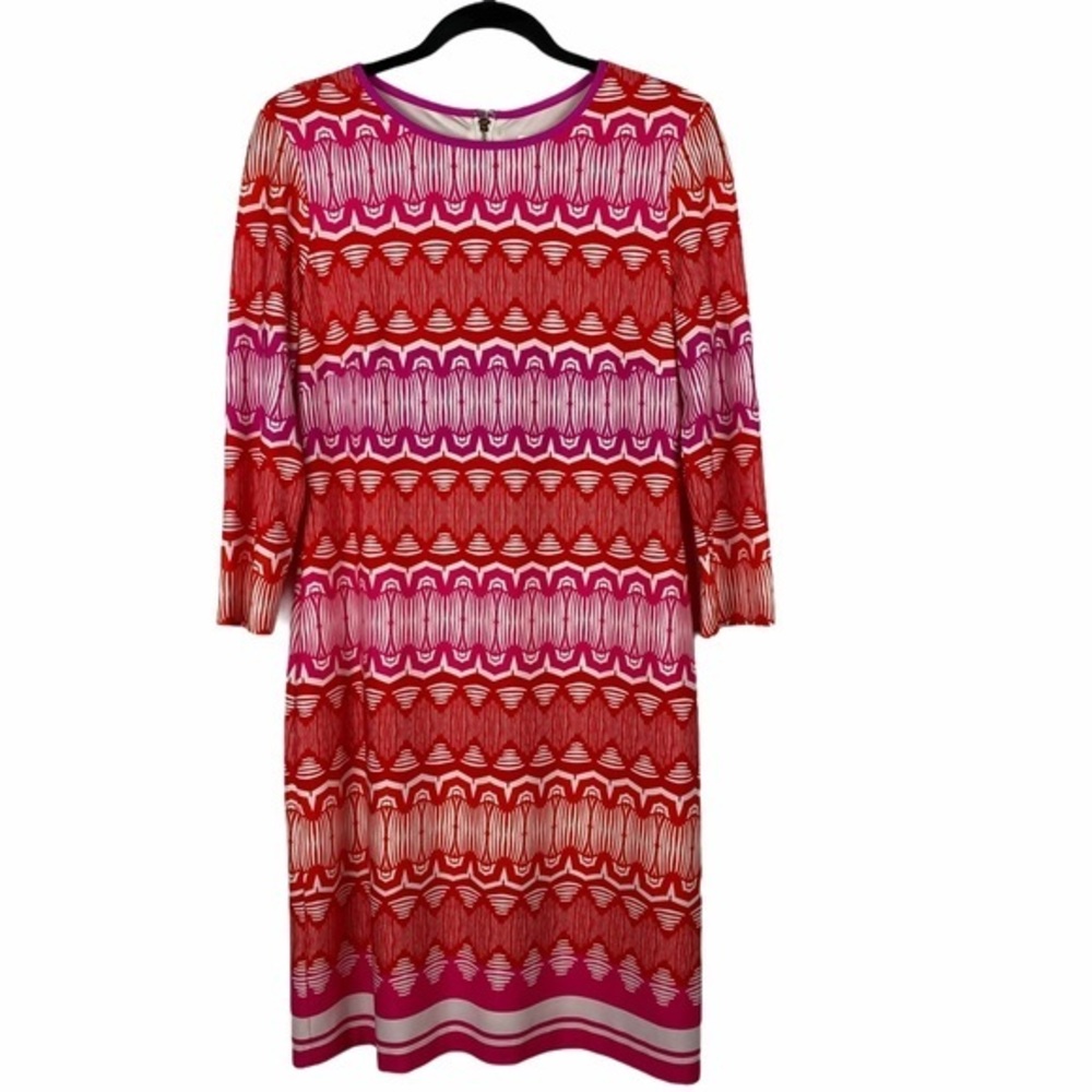 Eliza J Sheath Dress Long Sleeve Gold ZIP Pink Red